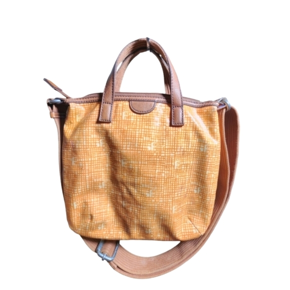 Vintage Fossil Key-Per PVC Coated Orange Canvas Crossbody Bag 11"X10.5" - Picture 2 of 10